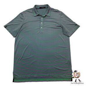 RLX Ralph Lauren Polo Shirt Mens XL Extra Large Green Purple Striped Cotton Golf
